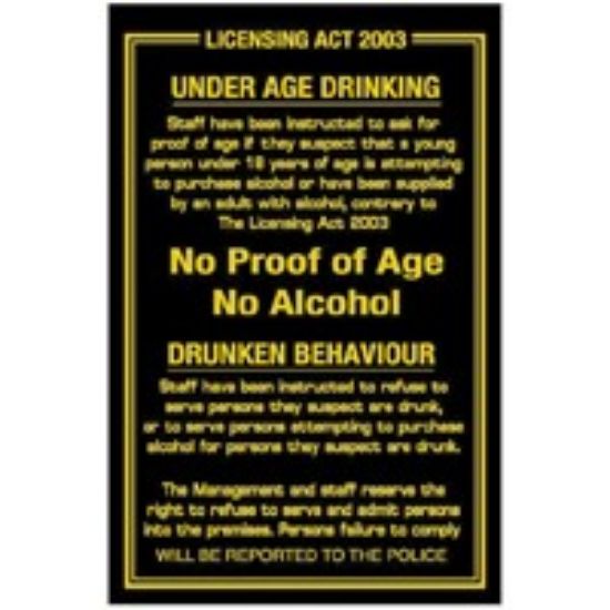 Picture of LICENSING ACT 2003 280X170MM BLACK ON GOLD