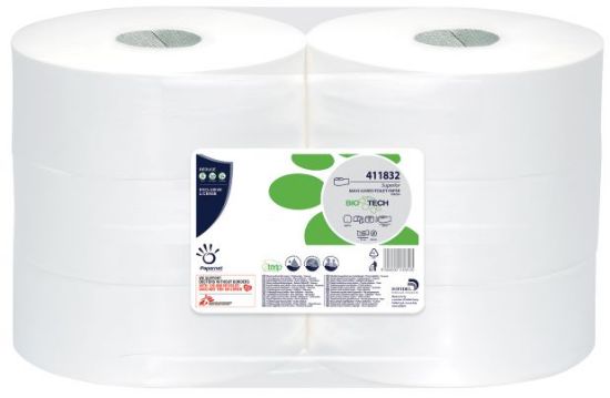 Picture of BIO TECH  MAXI JUMBO TOILET ROLL - 76mm CORE WHITE 2 PLY (PURE) (6)