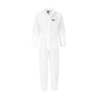 Picture of BIZTEX SMS BOILER SUIT TYPE 5/6 WHITE SIZE LARGE (ANTI-STATIC) DISPOSABLE WORKWEAR
