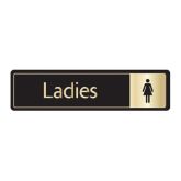 Horizontal Black & Gold Ladies Toilet Door Sign.